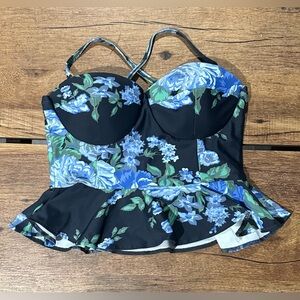 Albion Black Swim Top with Blue & Green Floral Print